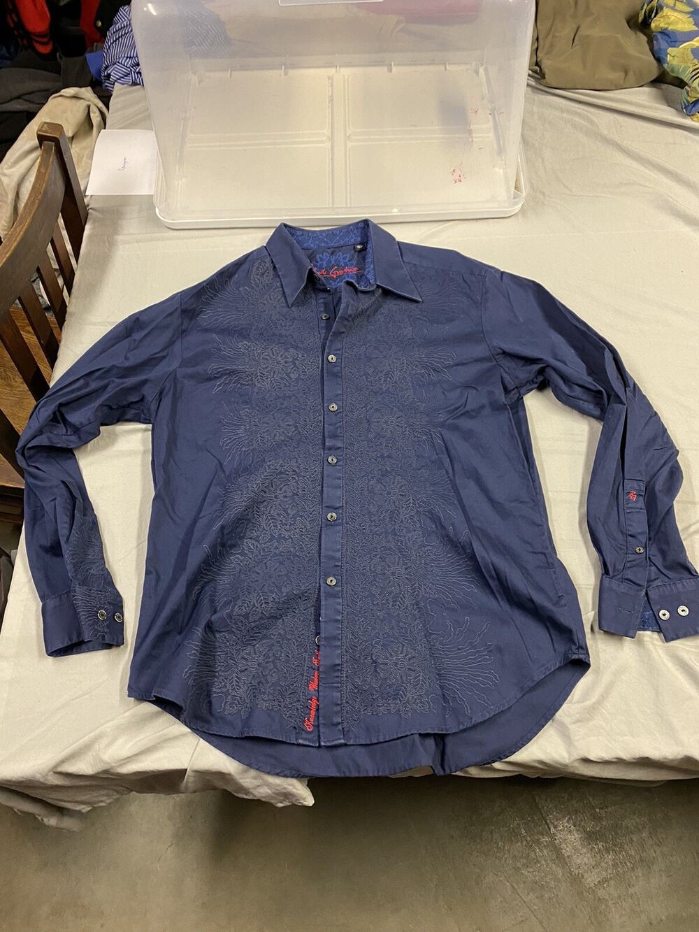 Robert Graham Mens Button Down Shirt Blue Subtle Floral Print Size Large